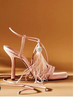 SCHUTZ Blush Feather Lace-Up Stiletto Sandals